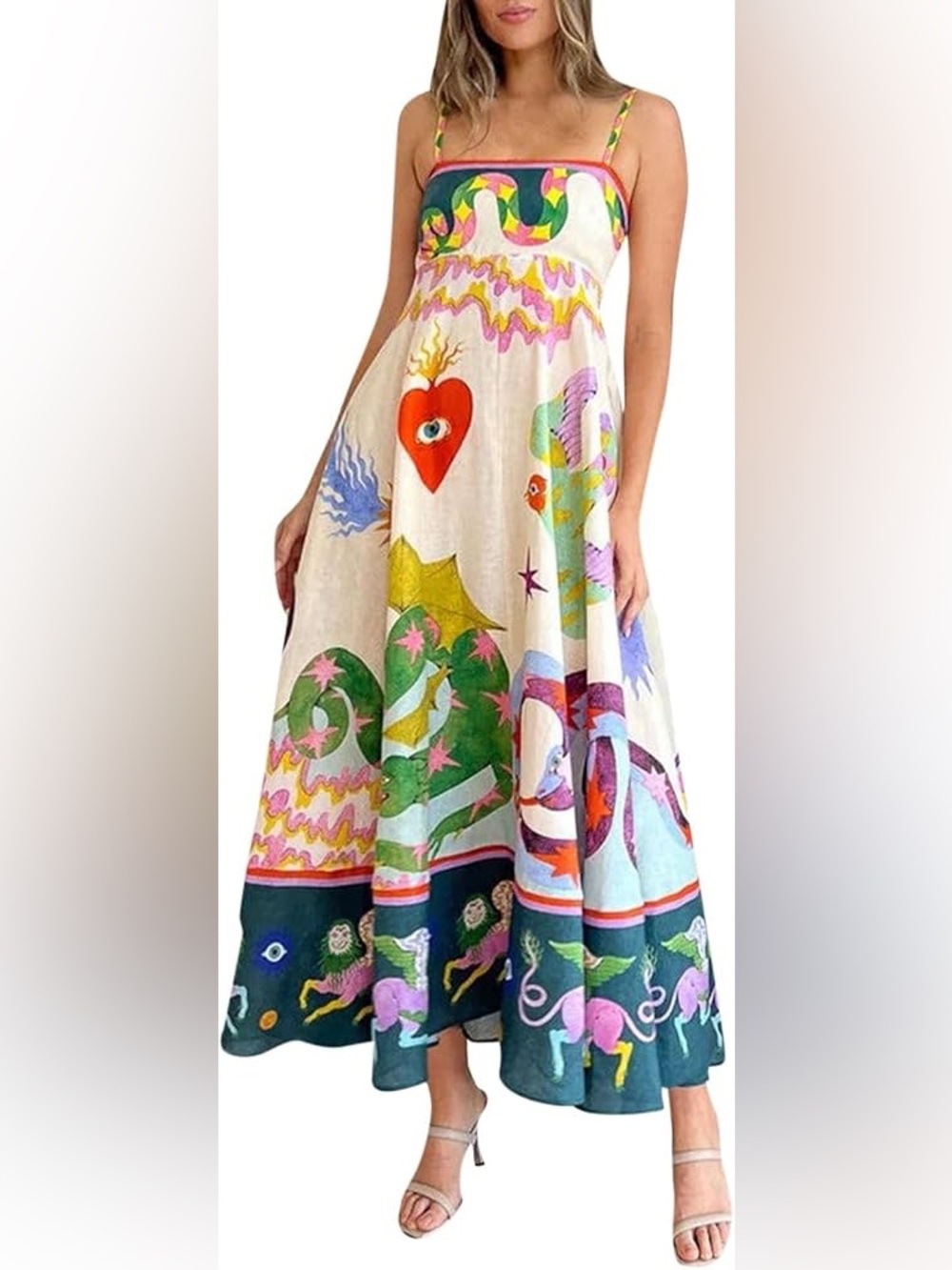 Amazon Multicolor Abstract Print Spaghetti-Strap Maxi Dress
